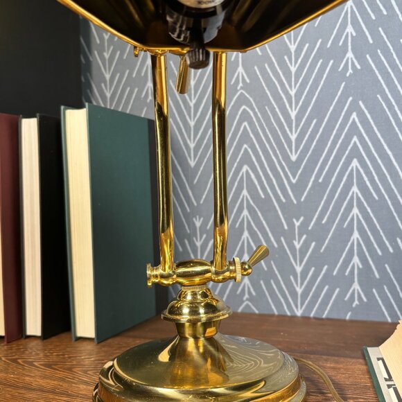 Vintage Brass Shell Desk Lamp Adjustable Reading Light with Scalloped Shade - Picture 15 of 16